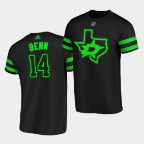 Jamie Benn #14 Stars 2020-21 Third Blackout T-Shirt Neon Green Black